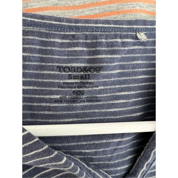 Toad & Co slate blue and gray striped long sleeve v-neck top/tunic  S - Picture 4 of 4